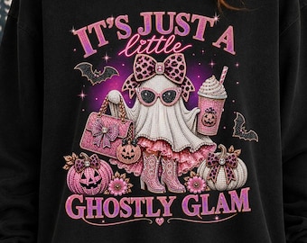 Pink Halloween Ghost Shirt, It's Just A Little Ghostly Glam Tee, Boujee Bling Sweatshirt, Cute Girly Fall Costume Gift, Comfort Colors Shirt