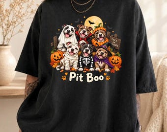 Dog Halloween Shirt, Pit Boo Pitbull Tee, Cute Costumed Pit Bull Design, Comfort Colors Shirt, Spooky Dog Lover Tee, Halloween Dog Gift