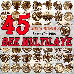 Lot multicouche 3D découpé au laser Bee Horney, bois Bee Horney, contreplaqué mandala 3D, cintre en bois découpé au laser, porche suspendu pour abeilles, découpe laser 3D
