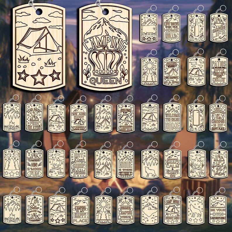 40 Camping Keychain Laser Cut Files: Vintage Outdoor Designs (digital ...