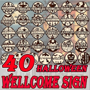 40 Halloween-deurbord lasergesneden, bundel Halloween-welkomstbord, leuke spookdeur, spookachtig rond bord, grappige heks-bordlaser, halloweendecor