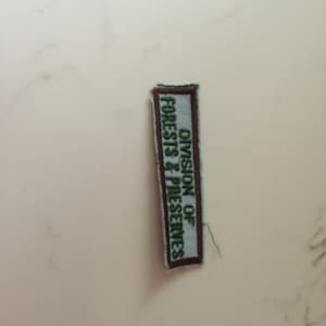 May include: A brown and white rectangular patch with green text that reads "Division of Forests & Preserves".
