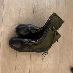 vietnam era , green jungle boots, usa made, bata, new old stock, 1967, 13 extra wide
