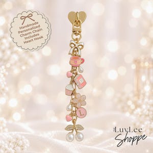 Personalized Pink Books and Coffee Initial E-Reader Charm | Gold Kindle Bookish Gift | Purse Charm