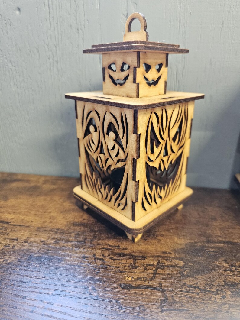 DIY Wooden Halloween Laser Cut Battery Tea Light Lantern Kits Halloween ...