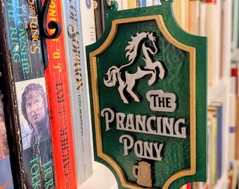 Prancing Pony Mini Tavern Sign: Laser-Engraved Bookcase Decoration
