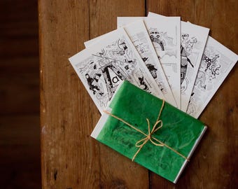 Illustrated alphabet postcards, in sets of 26. Blank on reverse side.
