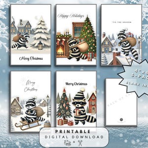 Lot de cartes de Noël imprimables - Lot de 5 jolies cartes de voeux de Noël en téléchargement numérique