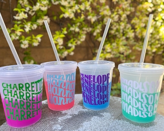 Personalized Color Changing Cup: Bachelorette Party Favor with Lid & Straw