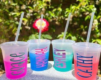 Personalized Color Changing Cup: Bachelorette Party Favor with Lid & Straw