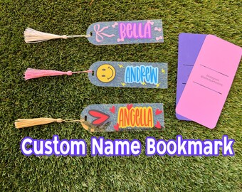 Personalized Name Bookmark with Tassel, Custom Acrylic Bookmark Gift for Students Teachers, Cute Smiley Heart Bow Bookmark