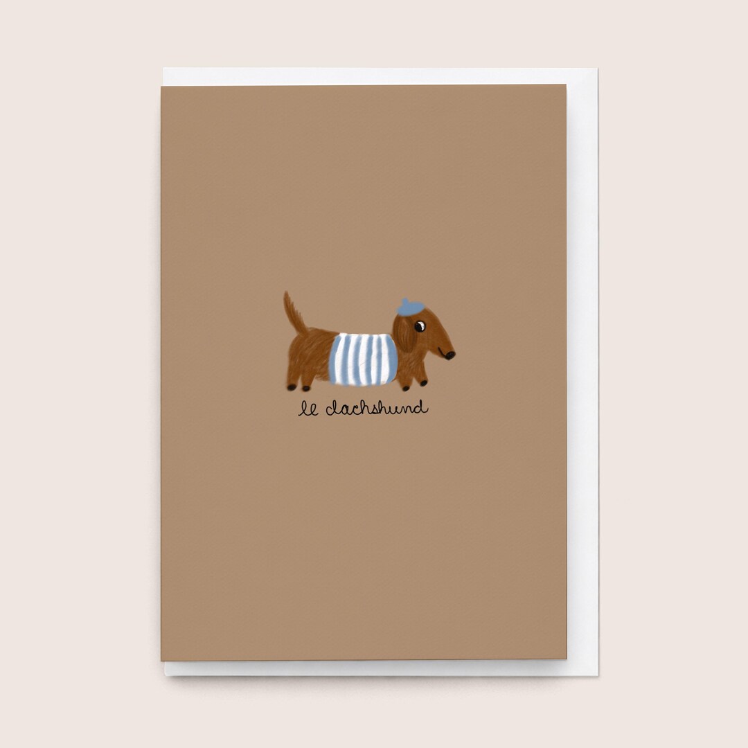 Le Dachshund Card, Hand-drawn Dog Lover Doxie Birthday Greeting Card ...