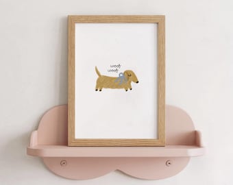 Dachshund Dog Print, Hand-Drawn Wiener Dog Illustration, Minimalist Wall Art