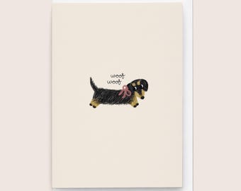 Dachshund Greeting Card, Hand-Drawn Sausage Dog Thank You Note, Black and  Cream Doxie Card