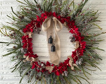 Winter greenery wreath, Christmas wreath, Holiday wreath, Artificial wreath, Wreath, Farmhouse Christmas wreath, Winter mantle decor, Gift