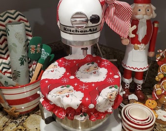 Retro Santas Handmade Reversible Mixer Set: Bowl Cover and Bow