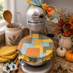 Autumn Patchwork KitchenAid Mixer Cover Set, Reversible Cotton Bowl Cover & Bow