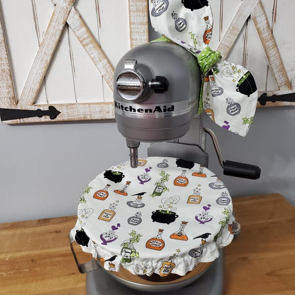 Cauldron and Potions Handmade Reversible Mixer Set: Bowl Cover and Bow