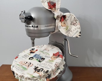 Down on the Farm Handmade Reversible Mixer Set: Bowl Cover and Bow Baking