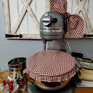 Rustic Red Handmade Reversible Mixer Set: Bowl Cover and Bow