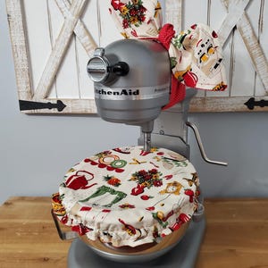 Vintage Kitchen Handmade Reversible Mixer Set: Bowl Cover and Bow