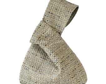 Classic Japanese Knot Bag, Tweed in Shades of Blue, Moss and cream, silk lined