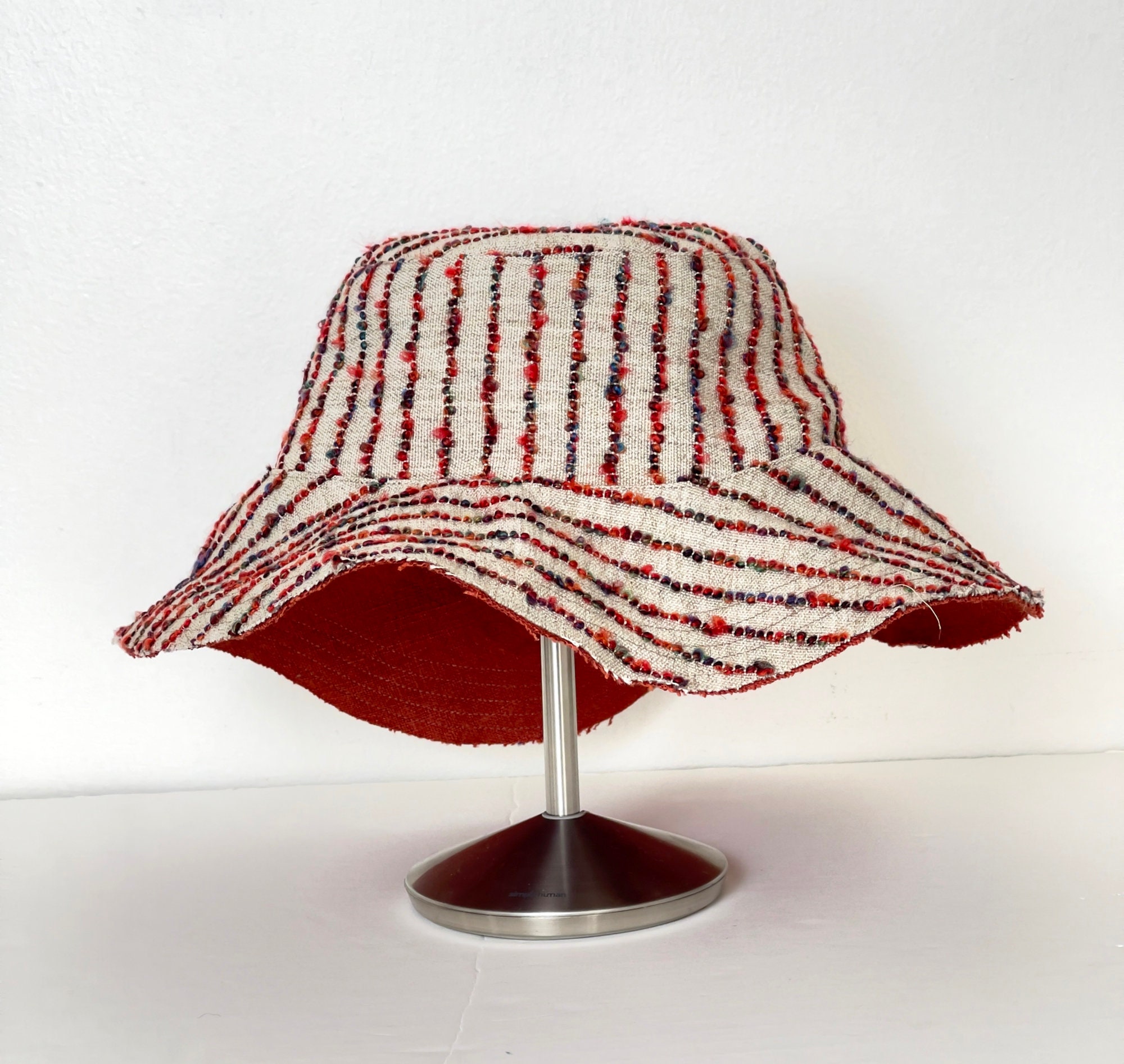 Bucket Hat, Reversible, Multicolored Boucle Type Embroidered