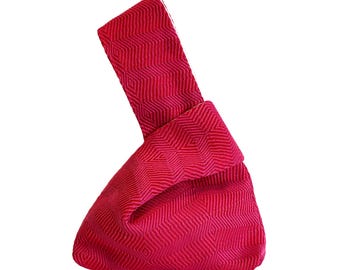 Classic Japanese Knot Bag, Fuchsia Textured Laundered Cotton