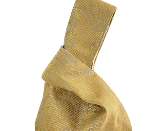 Classic Japanese Knot Bag, Vinage French Damask in gray and gold