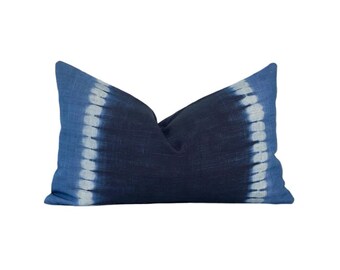 12" x 20" Indigo Striped Tie Dyed Lumber Pillow Cover