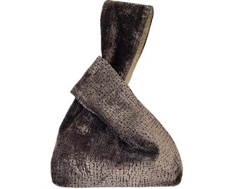 Classic Japanese Knot Bag, Imported Belgian Cut Velvet, Silk lined