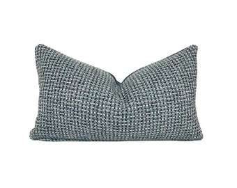 12" x 20" Lumbar Pillow Cover, Multi shades of blue tweed