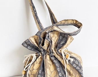 Vintage Italian Damask Drawstring Bag, Silk lined