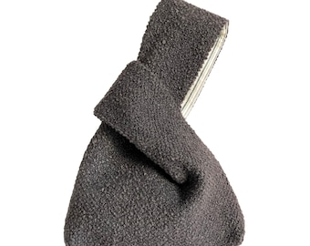 Classic Japanese Knot Bag, Charcoal Gray Boucle Wool
