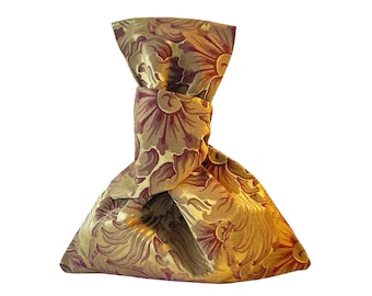 Japanese Knot Bag, Vintage Italian Silk Metallic Damask