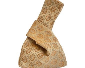 Classic Japanese Knot Bag, Vintage French Cotton Damask
