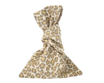 Leopard Print Japanese Knot Bag: Linen Blend Lining