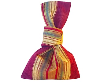 Japanese Knot Bag, Vintage Italian Cotton Damask, Silk lined