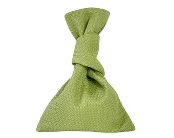 Japanese Knot Bag: Spring Green Woven Cotton, Silk Lined