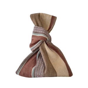 Japanese Knot Bag, Jute and Linen Neutral Stripes