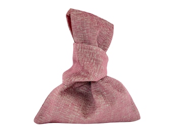 Pretty in Pink, Japanese Knot Bag, Pink and Ivory Tweed, Silk Lined