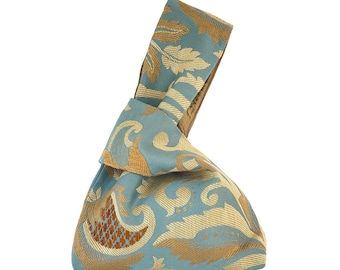 Classic Japanese Knot Bag, Vintage Italian Cotton and Chenille Brocade