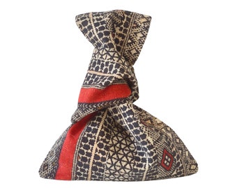 Japanese Knot Bag, Ethnic print in Red and black