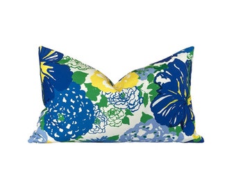 12" x 20" Blue Floral Lumbar Pillow Cover, Lily Pulitzer Blue Floral, Blue and Yellow Floral Pillow Cover