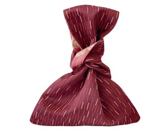 Reversible Japanese Knot Bag: Burgundy Abstract & Pink Floral Damask
