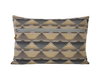 14" x 20" Lumbar Pillow Cover, Southwestern Design with Exposed Zipper and Beaded Zipper Pull