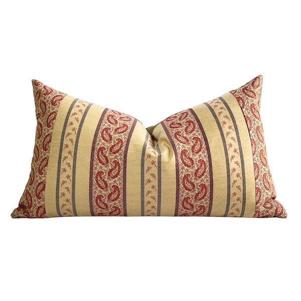 12' X 20" Lumbar Pillow Cover, Vintage French Cotton and Vintage Silk