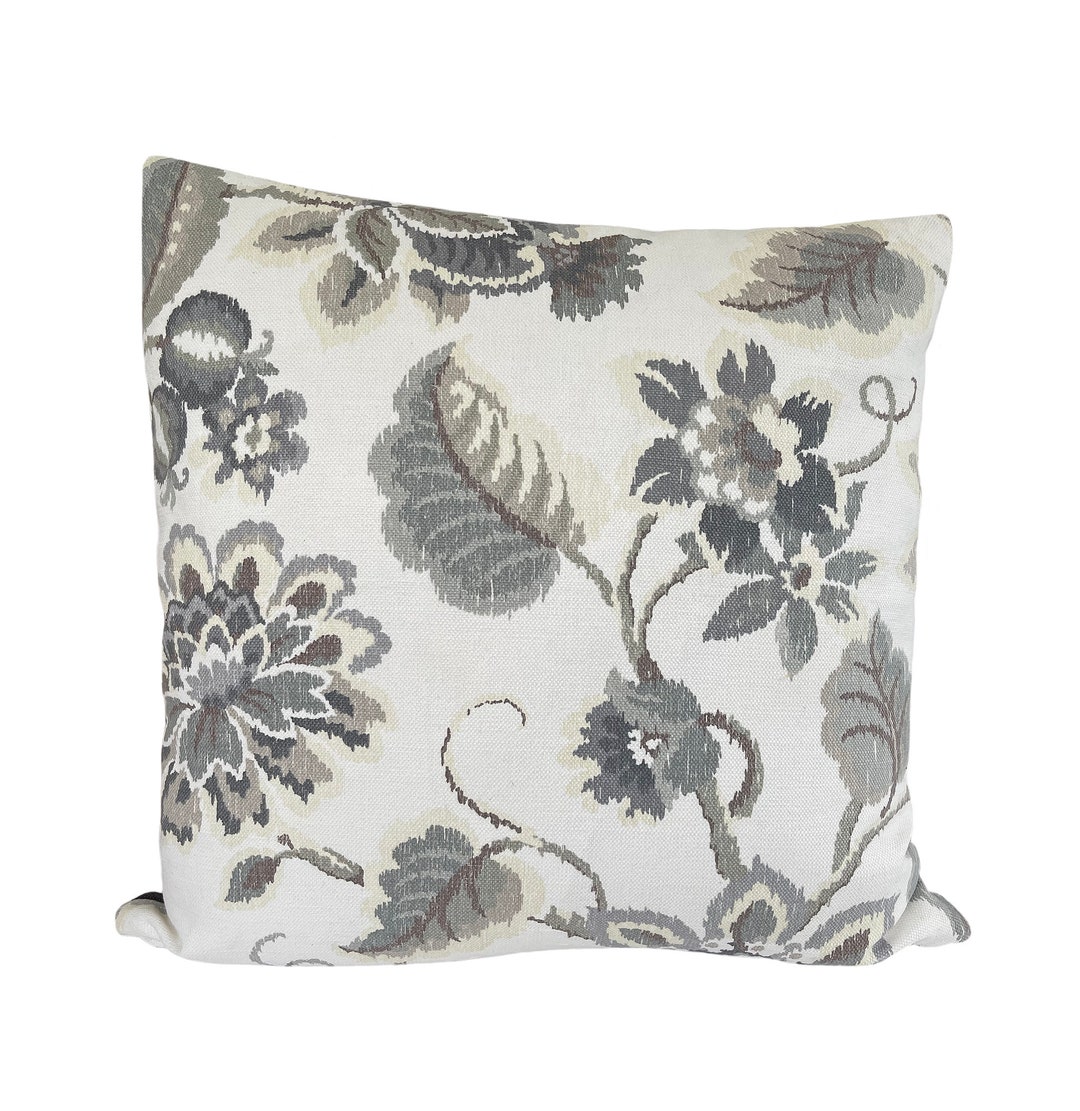 20 Square Gray Floral Pillow Cover Etsy
