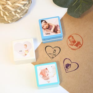 Sello de retrato de bebé personalizado: sello con nombre y cara personalizados, sello autoentintable para fotos infantiles, recuerdo para baby shower de recién nacidos, regalo de recuerdo para bebé.
