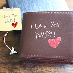 Custom Men&#39;s Handwriting Wallet- Personalized Vegan Leather Photo Wallet, Name Engraved Wallet Monogrammed, Gift for Him, Father&#39;s Day Gifts